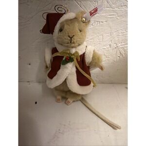 Stieff Santa Mouse Holiday Tree Ornament 007262  Brown Cotton Velvet 5"w/tag